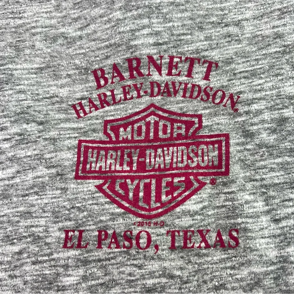Harley Davidson El Paso TX Pink Glitter Graphic V-Neck Tee Heathered Grey M - Picture 4 of 8